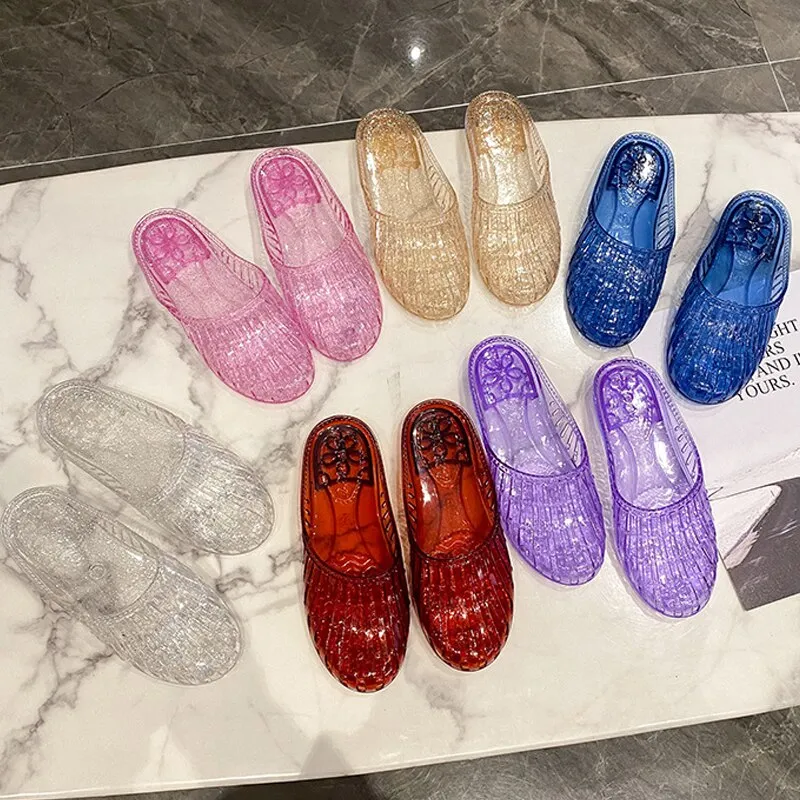 Fashion Women Jelly Sandals Female Transparent Slippers Hollow Casual Leisure Outdoor Trend Sunmmer Wrap Toes Jelly Shoes