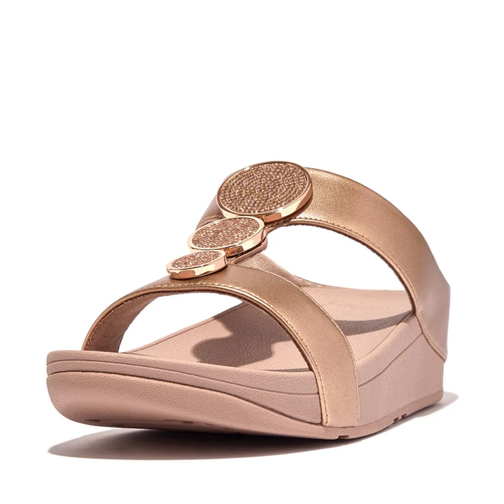 FitFlop Halo Bead Circle Metallic Slide Sandals - Rose Gold