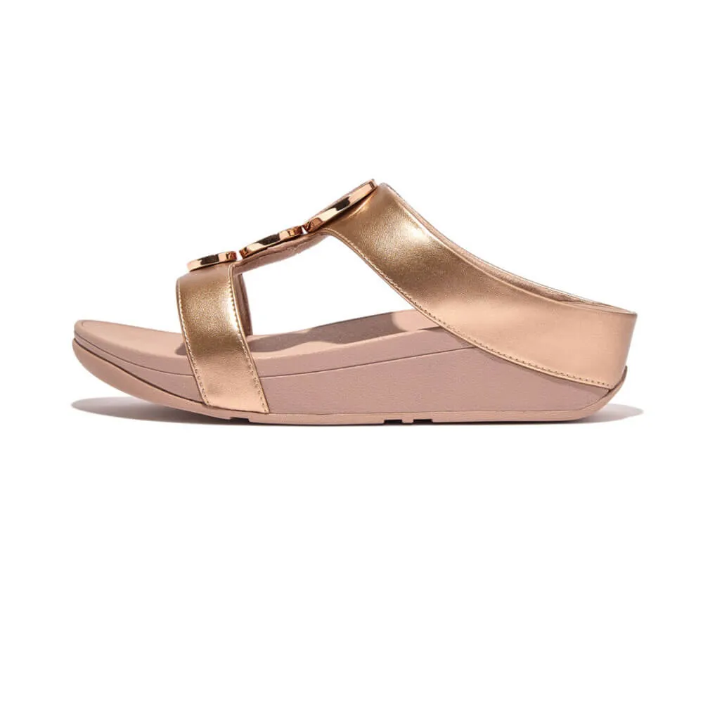 FitFlop Halo Bead Circle Metallic Slide Sandals - Rose Gold