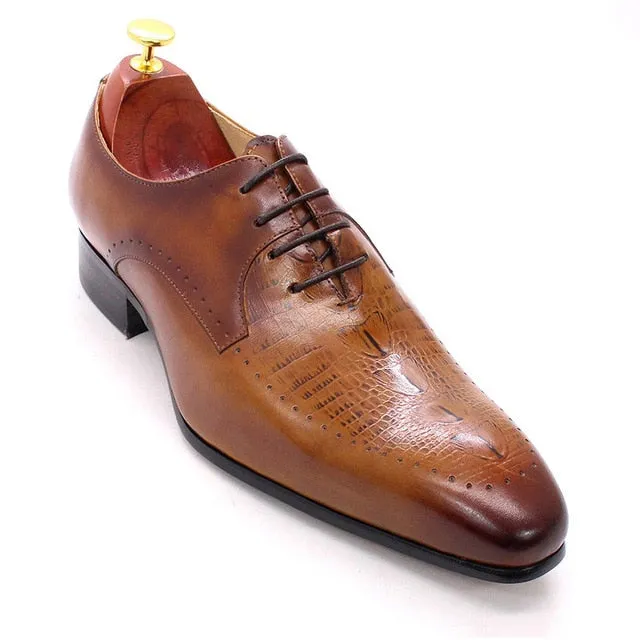 Genuine Leather Crocodile Skin Pattern Oxford Shoes