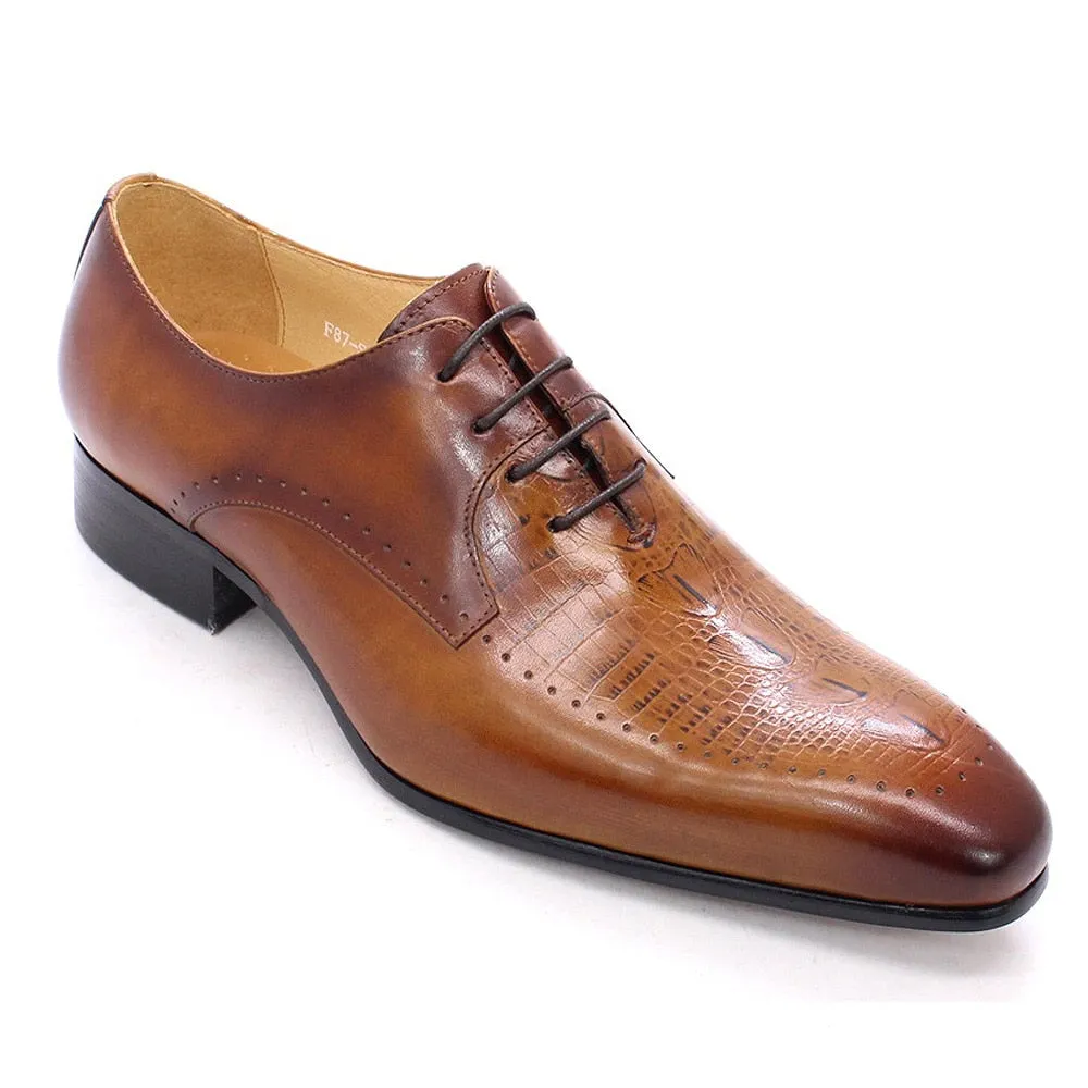 Genuine Leather Crocodile Skin Pattern Oxford Shoes