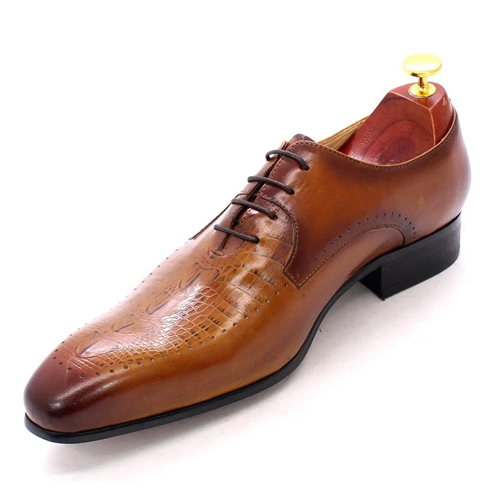 Genuine Leather Crocodile Skin Pattern Oxford Shoes