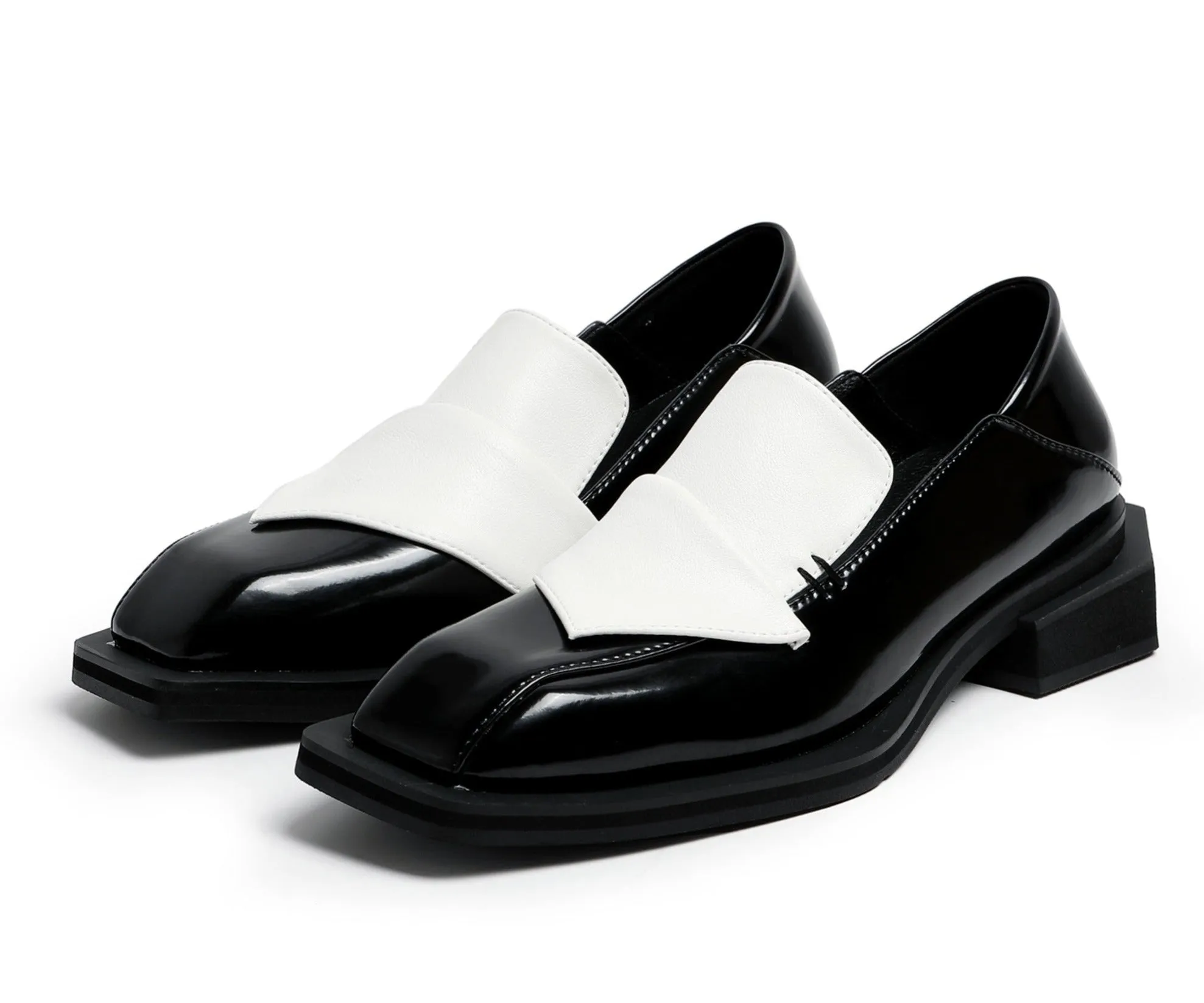 Genuine leather loafers for women with heels