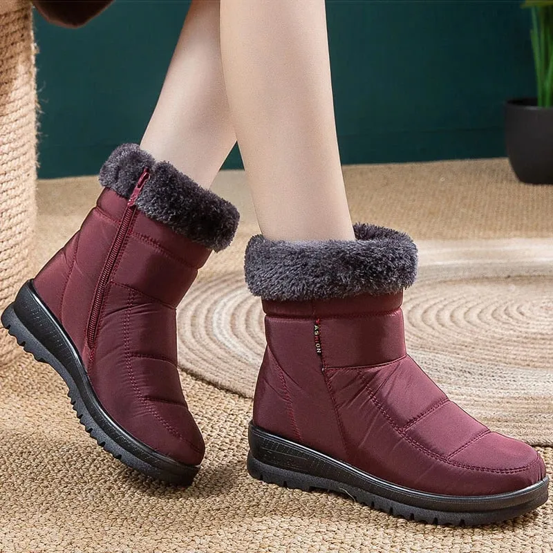 Groovywish Women Casual Fur Snow Boots Nonslip Zipper Orthopedic Shoes