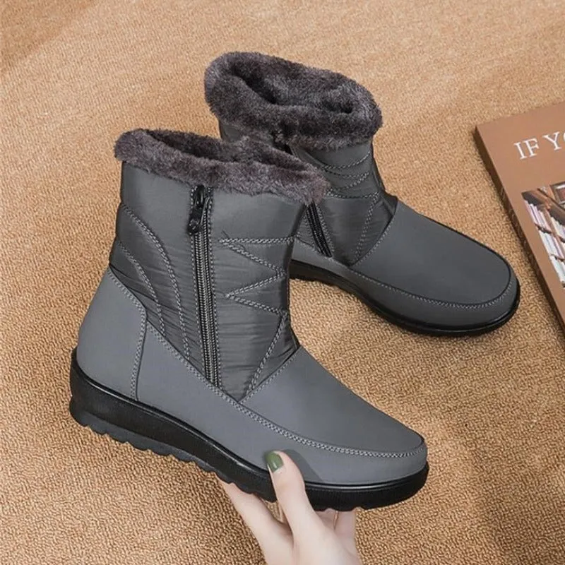 Groovywish Women Waterproof Fur Boots Zipper Thick Sole Orthopedic Shoes