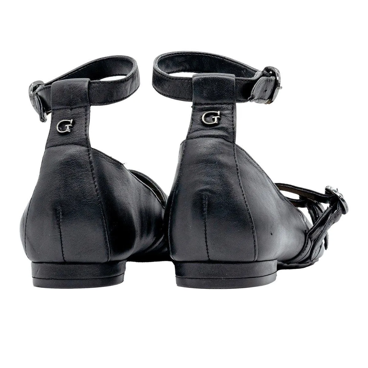 Guess Double Strap Ballerinas Leather Black Colour For Women