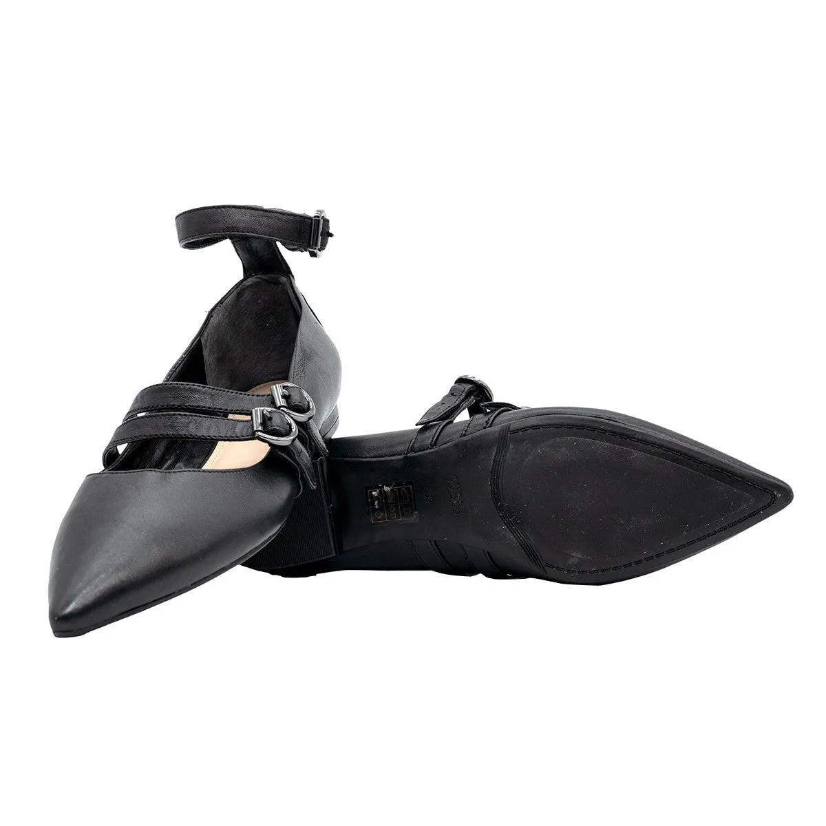 Guess Double Strap Ballerinas Leather Black Colour For Women