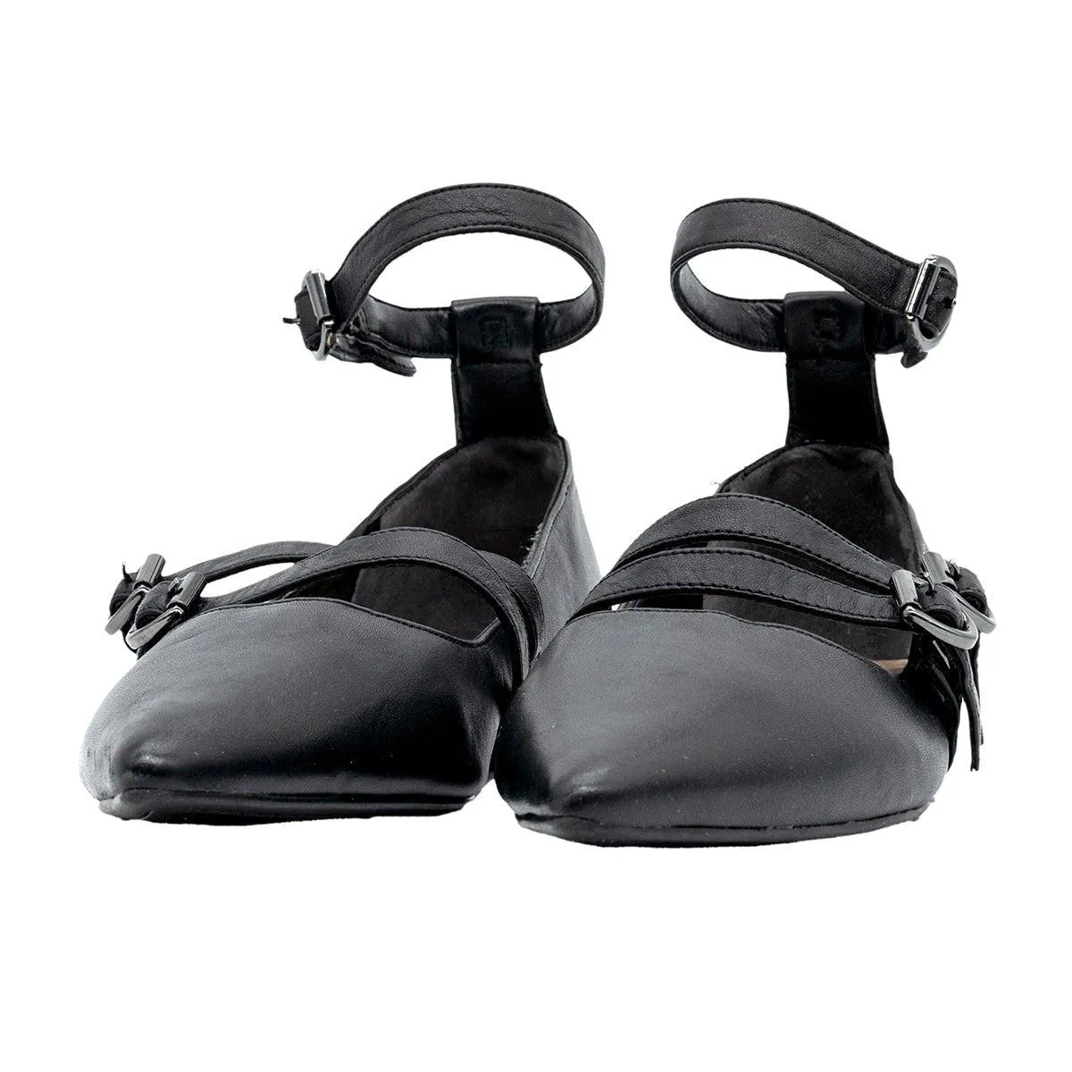 Guess Double Strap Ballerinas Leather Black Colour For Women