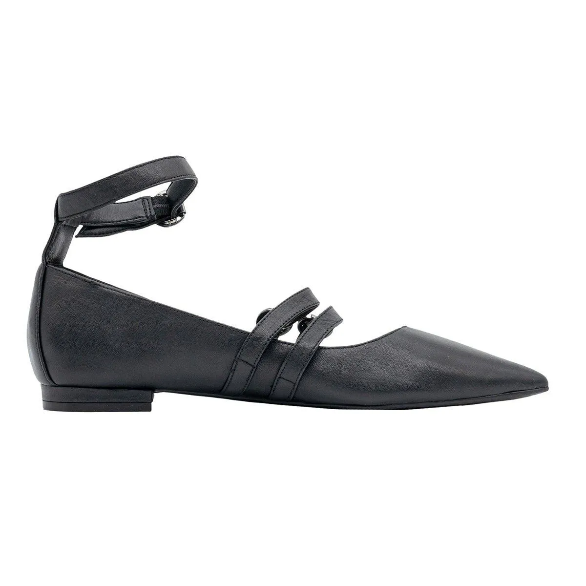 Guess Double Strap Ballerinas Leather Black Colour For Women