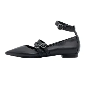 Guess Double Strap Ballerinas Leather Black Colour For Women