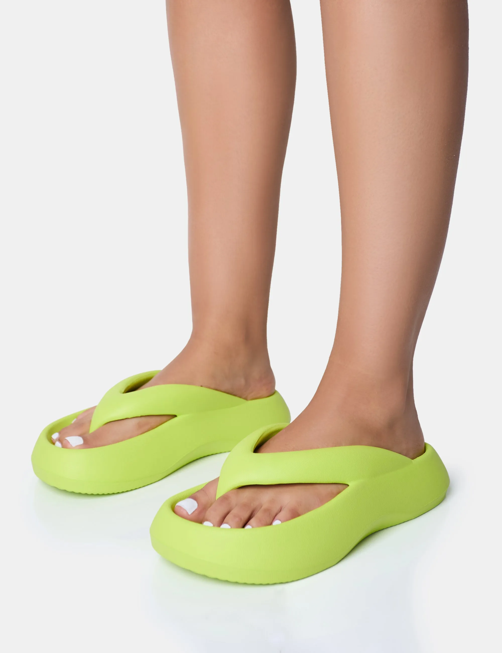 Guilty Lime Chunky Toe Post Slider Sandals