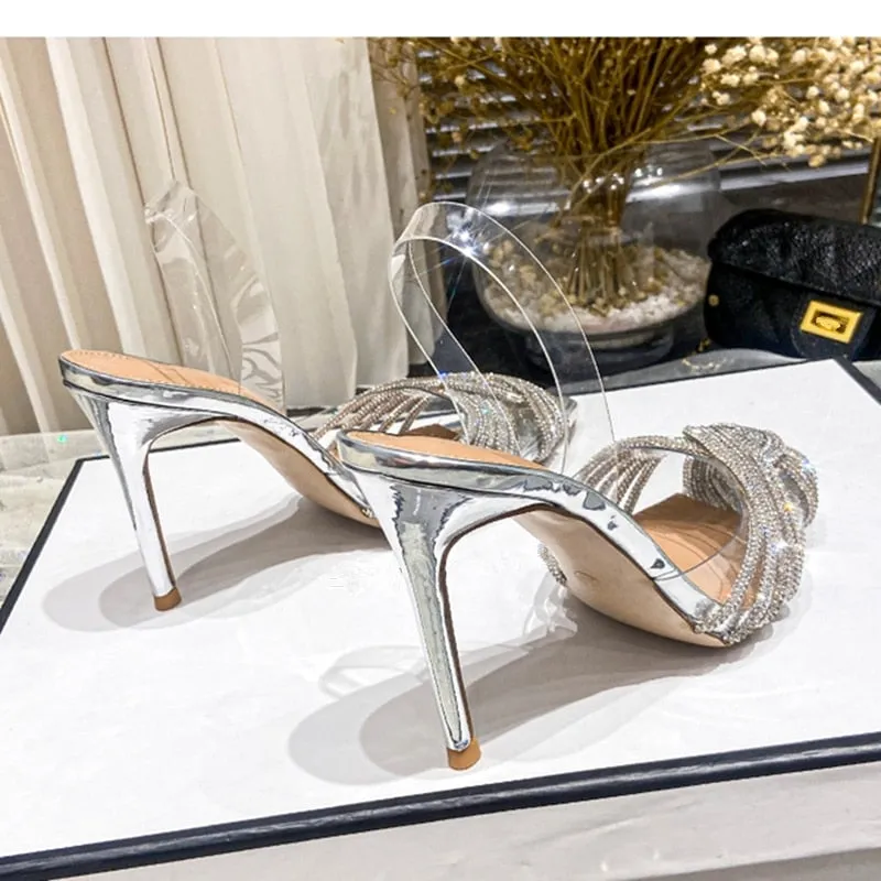 Hnzxzm European and American new high heels transparent pointed rhinestone fashion shoes