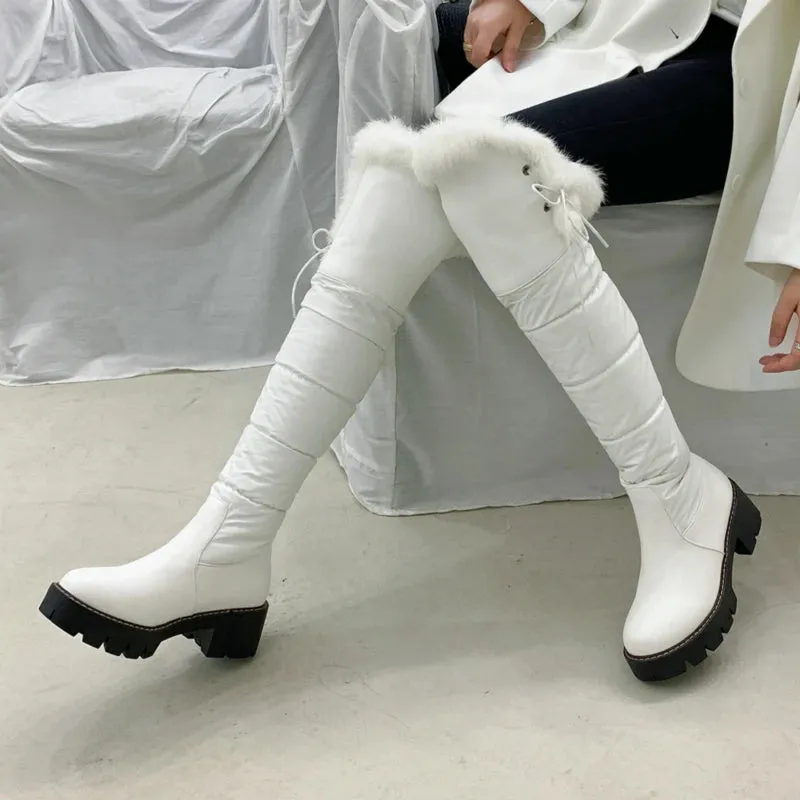 Hnzxzm Warm Fur Plush Down Snow Boots Women 2024 Winter Long Shoes Platform Waterproof Fashion Over the Knee Boots Female White Black