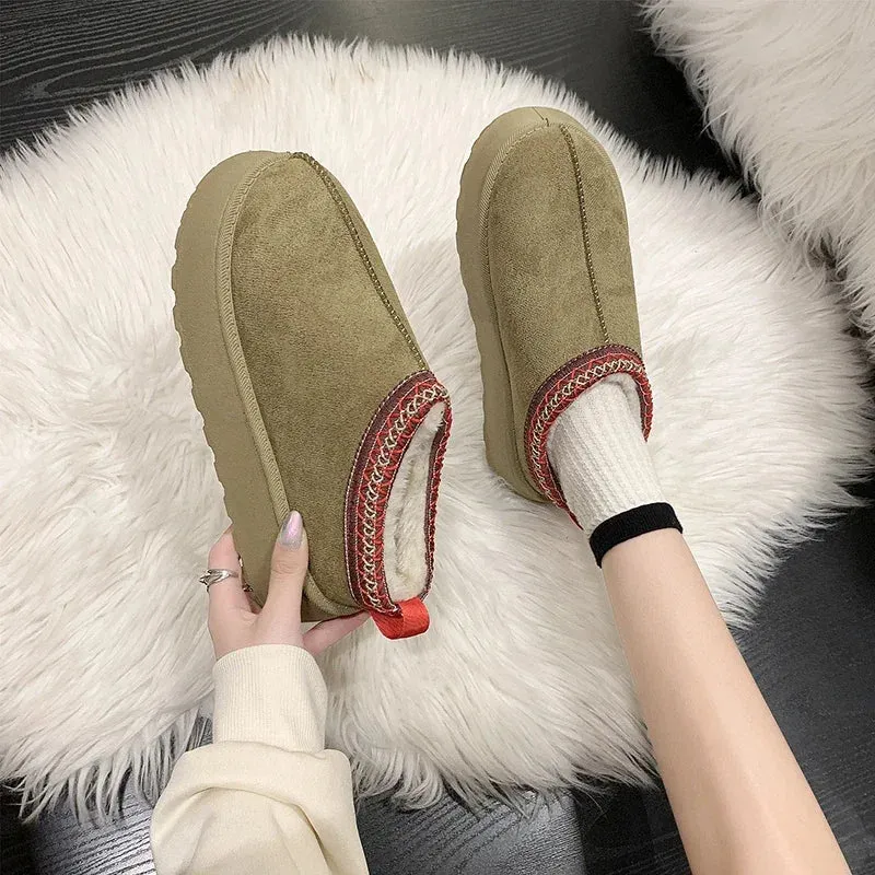 Hnzxzm Yellow-43Women Chelsea Ankle Snow Boots Winter New Woman Brand Fur Short Plush Warm Flats Slippers Platform Shoes Flip Flops Suede Botas