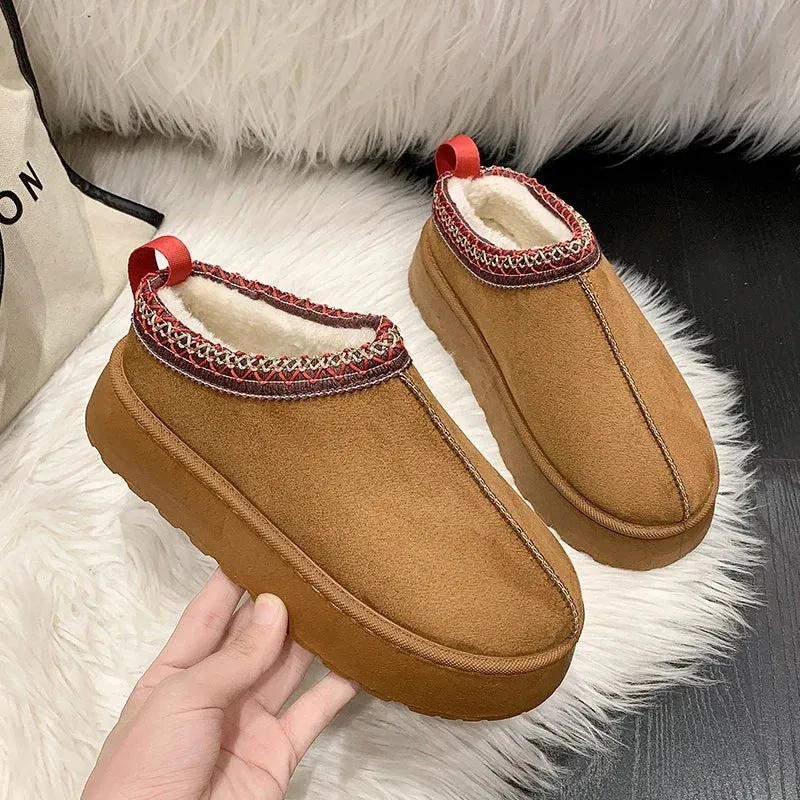 Hnzxzm Yellow-43Women Chelsea Ankle Snow Boots Winter New Woman Brand Fur Short Plush Warm Flats Slippers Platform Shoes Flip Flops Suede Botas