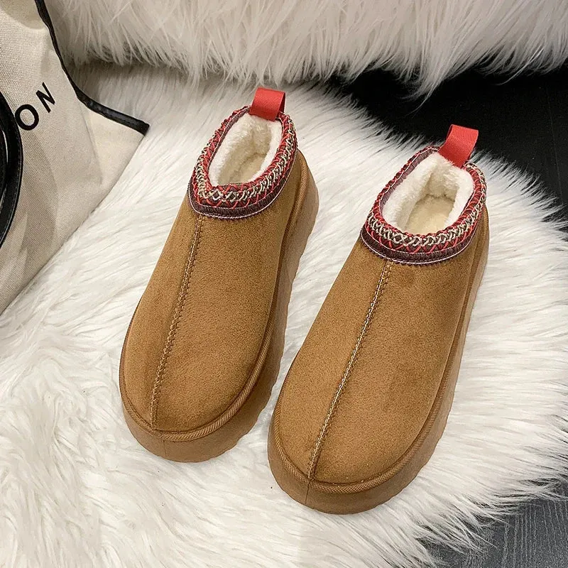 Hnzxzm Yellow-43Women Chelsea Ankle Snow Boots Winter New Woman Brand Fur Short Plush Warm Flats Slippers Platform Shoes Flip Flops Suede Botas