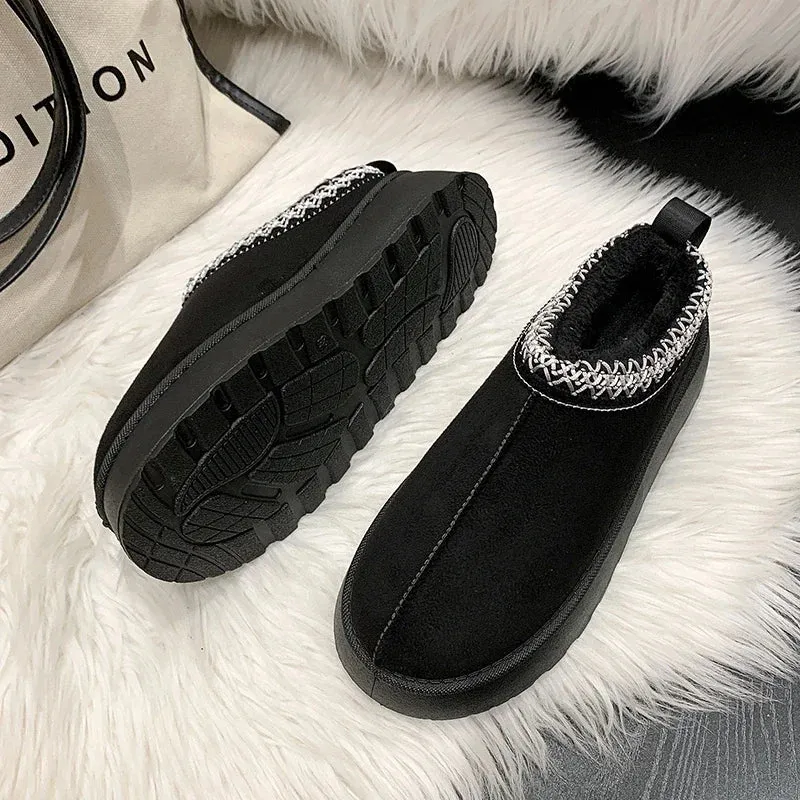 Hnzxzm Yellow-43Women Chelsea Ankle Snow Boots Winter New Woman Brand Fur Short Plush Warm Flats Slippers Platform Shoes Flip Flops Suede Botas