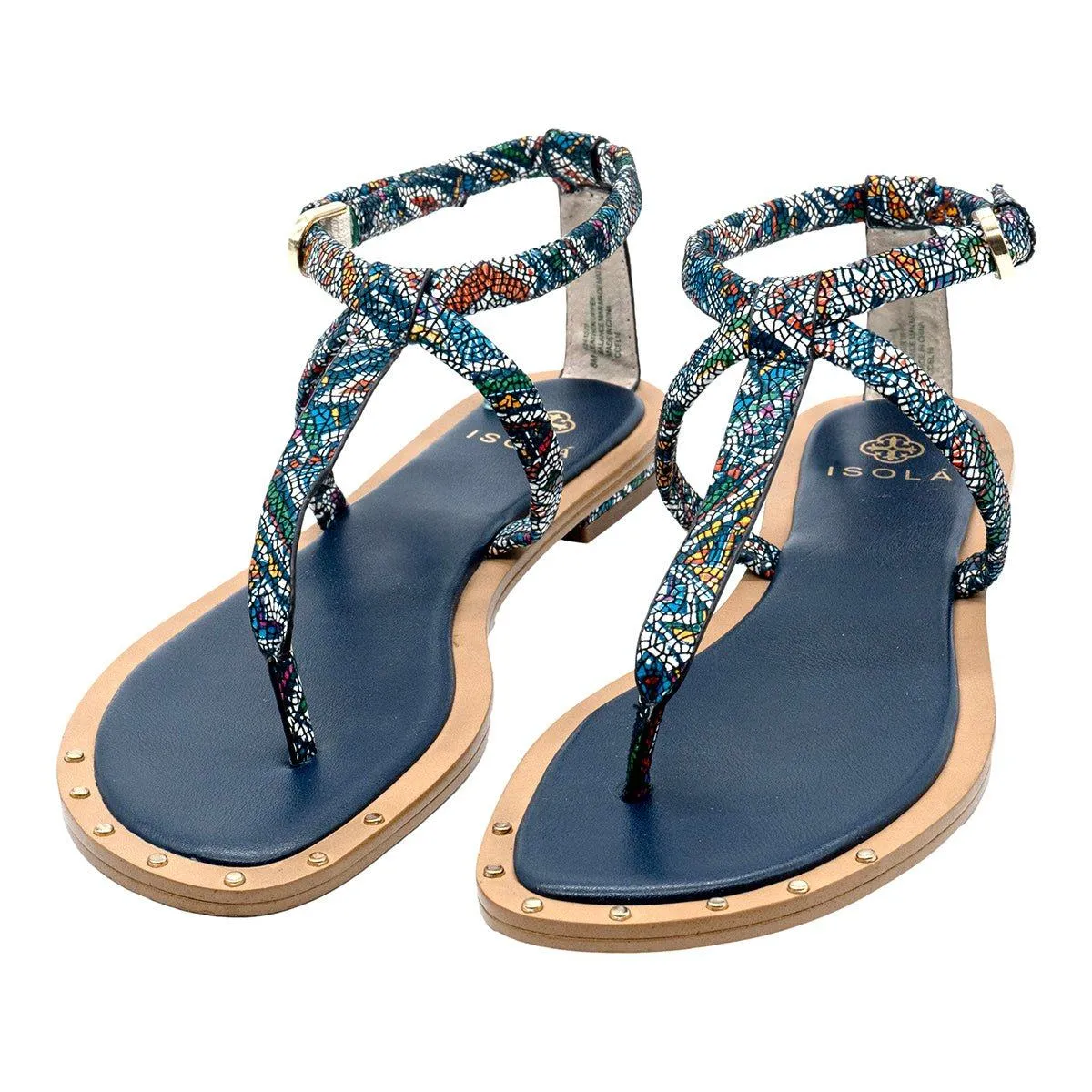 Isola Mackenzie Strap Flat Sandals Leather Blue Colour For Women