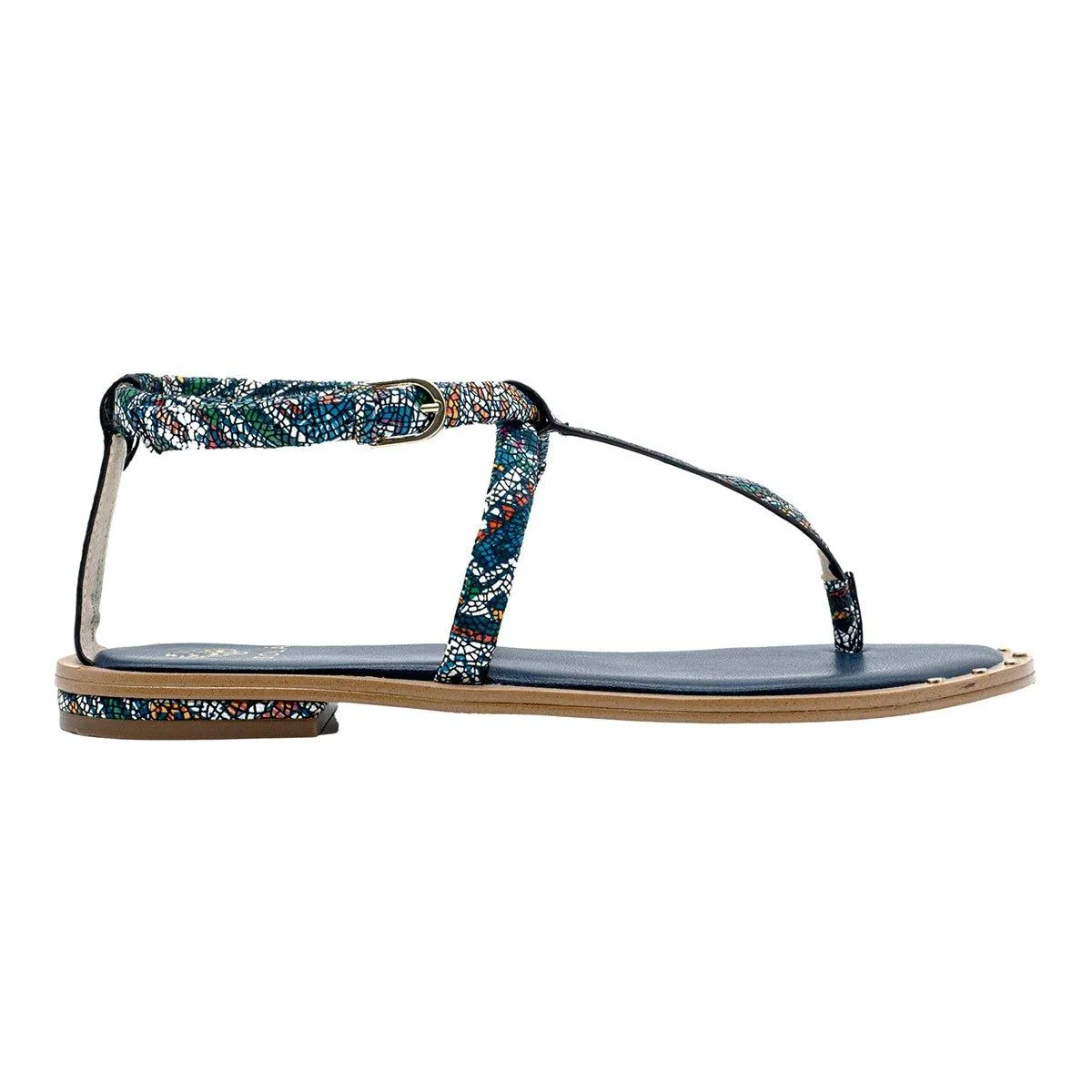 Isola Mackenzie Strap Flat Sandals Leather Blue Colour For Women