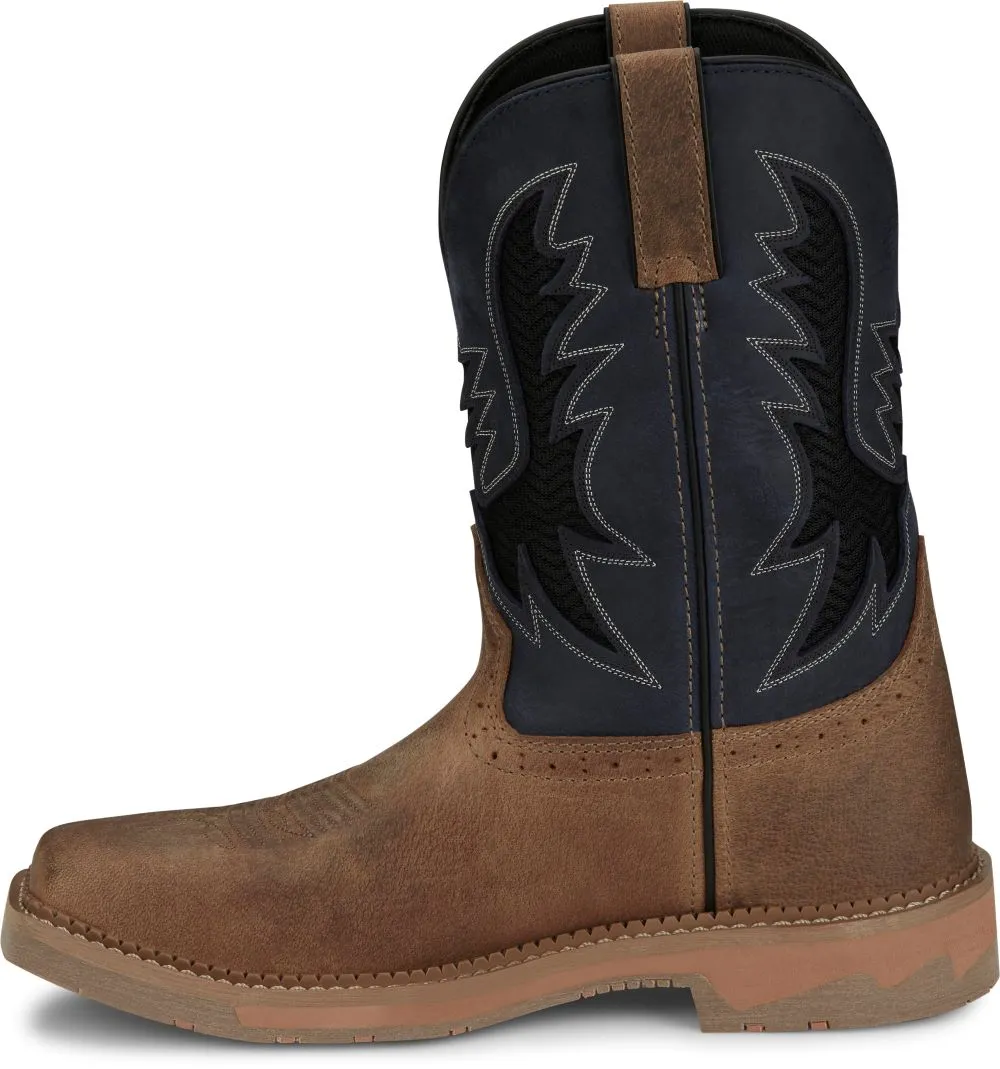 'Justin' Men's 11" Stampede Bolt Western Square Toe - Peanut Tan / Navy