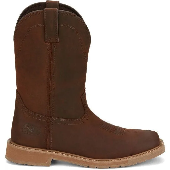 Justin Men's Buster 11" ST Pull On WesternvWork Boot -Brown- SE3100