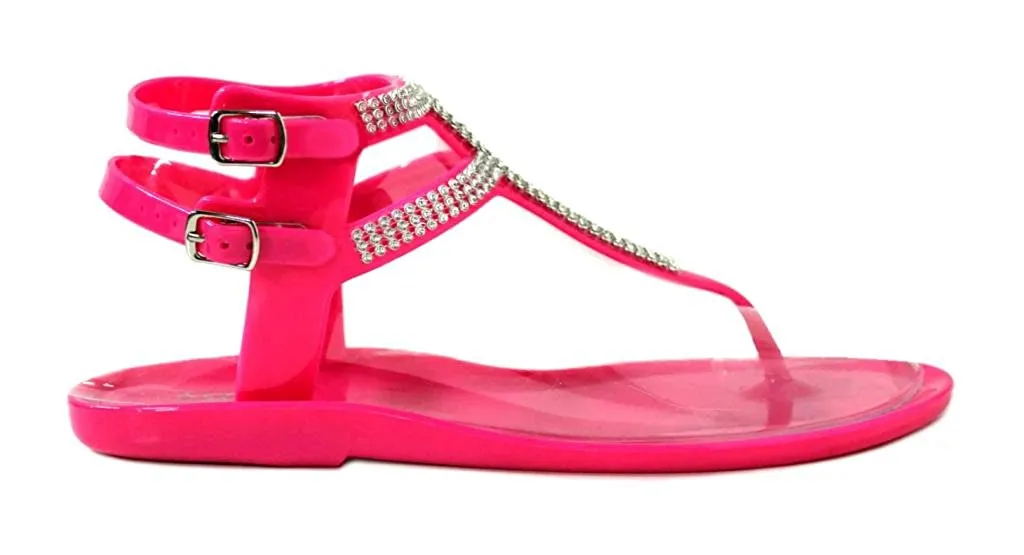 Kali Footwear Little Girl's Clara Jr. Jelly T-strap Rhinestone Flat Gladiator Sandals