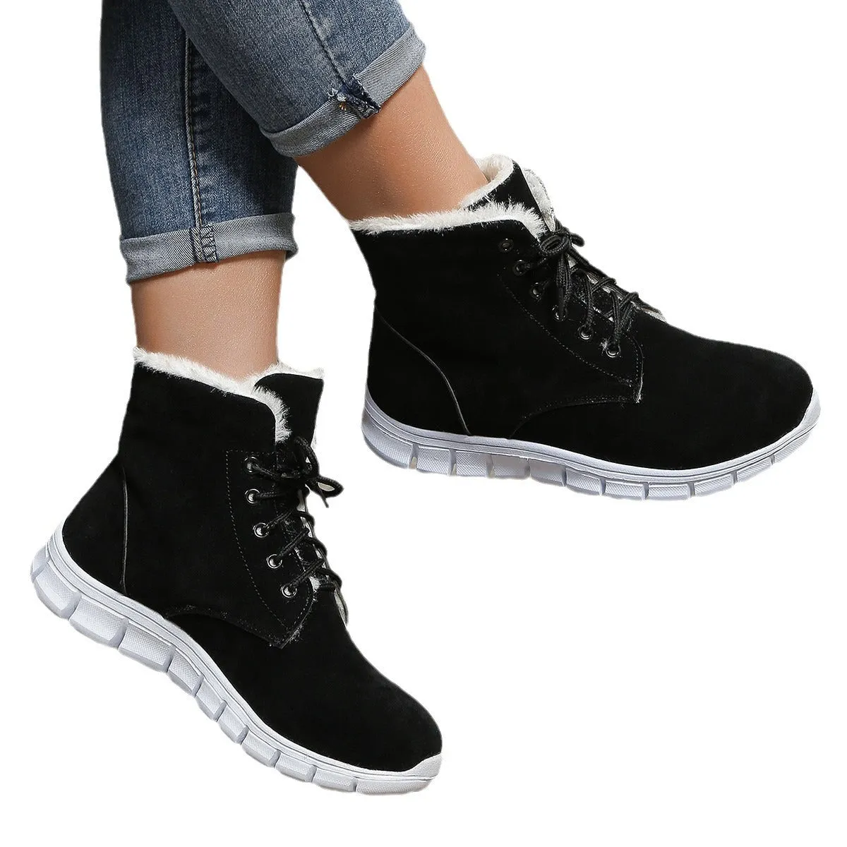 kamames And Winter 2023 New Women's Shoes High-Top Leisure Thick-Soled Velvet Warm Snow Boots Flat-Soled Short Boots