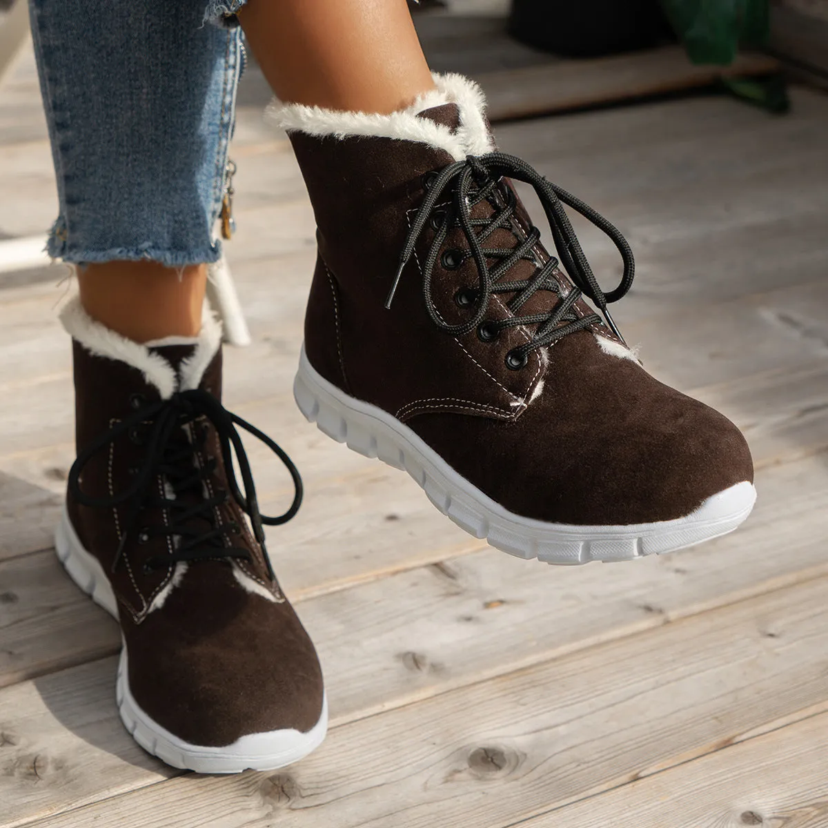 kamames And Winter 2023 New Women's Shoes High-Top Leisure Thick-Soled Velvet Warm Snow Boots Flat-Soled Short Boots