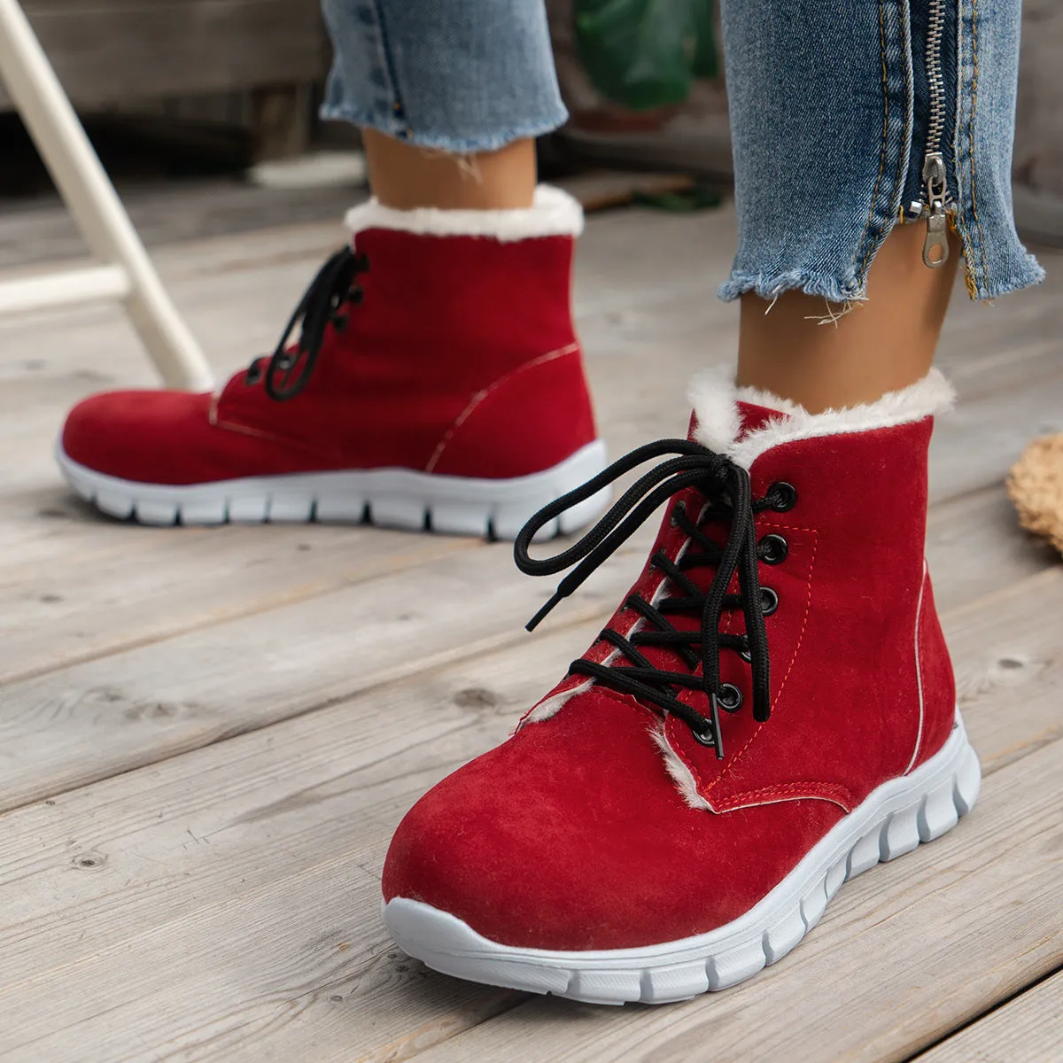 kamames And Winter 2023 New Women's Shoes High-Top Leisure Thick-Soled Velvet Warm Snow Boots Flat-Soled Short Boots