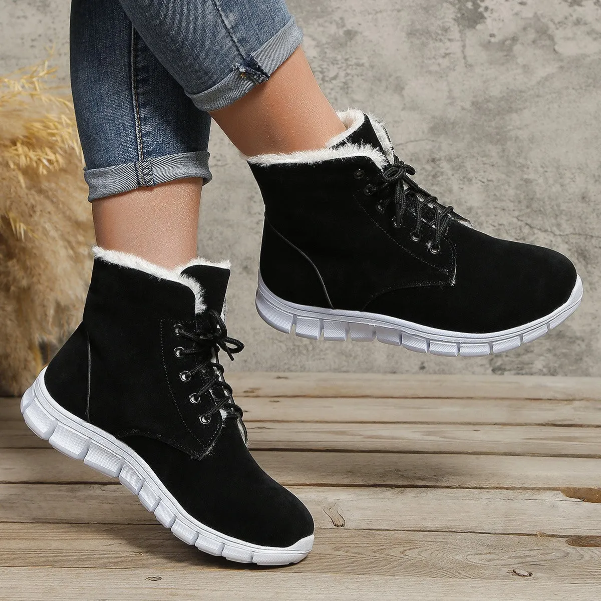 kamames And Winter 2023 New Women's Shoes High-Top Leisure Thick-Soled Velvet Warm Snow Boots Flat-Soled Short Boots