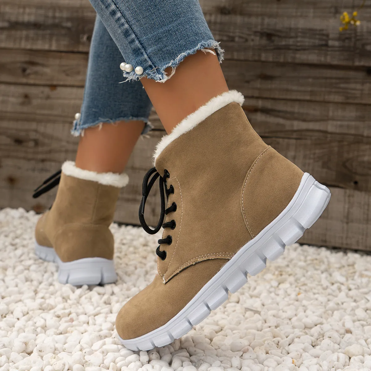 kamames And Winter 2023 New Women's Shoes High-Top Leisure Thick-Soled Velvet Warm Snow Boots Flat-Soled Short Boots