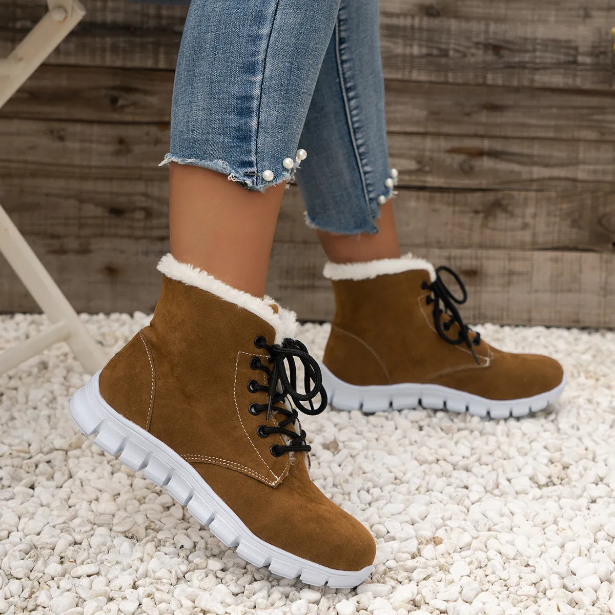 kamames And Winter 2023 New Women's Shoes High-Top Leisure Thick-Soled Velvet Warm Snow Boots Flat-Soled Short Boots