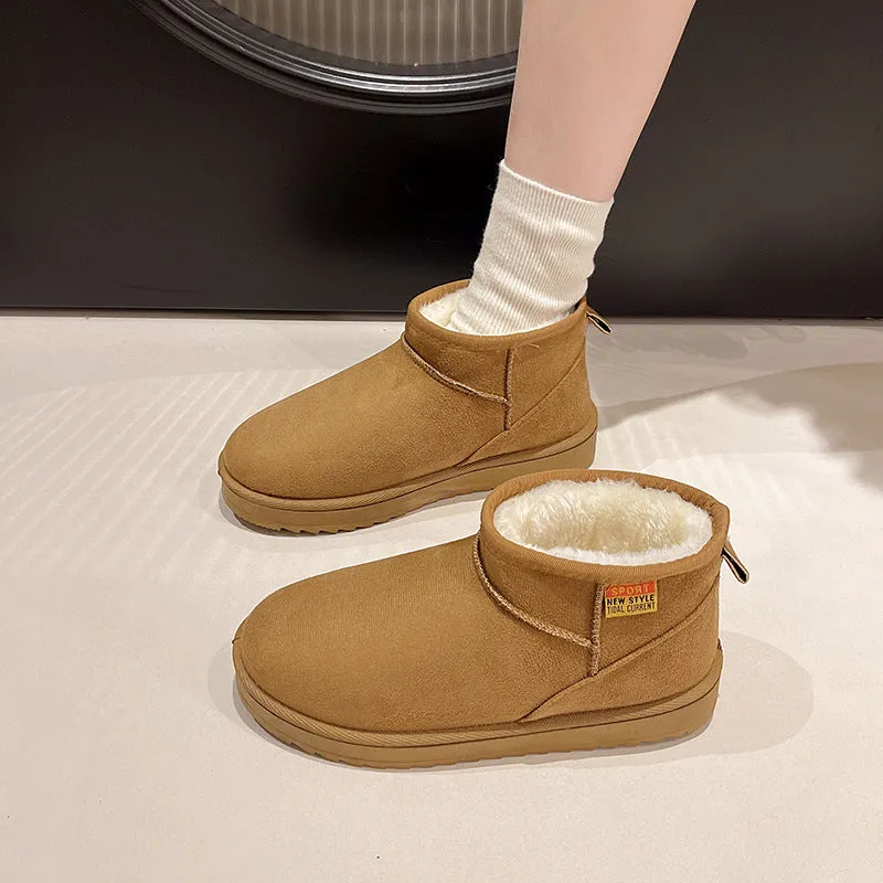 kamames And Winter New Thick-Soled Snow Boots With Plush And Thickened Fashion Warm Cotton Shoes Middle Sleeve Shoes With Pure Color Women's Cotton Boots