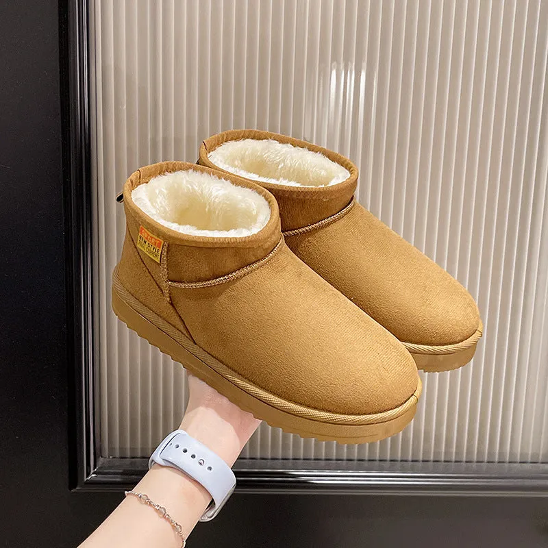 kamames And Winter New Thick-Soled Snow Boots With Plush And Thickened Fashion Warm Cotton Shoes Middle Sleeve Shoes With Pure Color Women's Cotton Boots