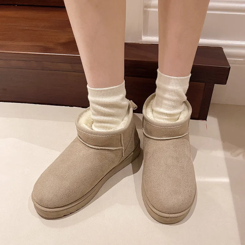 kamames And Winter New Thick-Soled Snow Boots With Plush And Thickened Fashion Warm Cotton Shoes Middle Sleeve Shoes With Pure Color Women's Cotton Boots