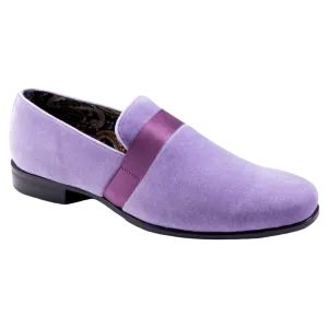 Lavender Velvet Men's Shoe Slip-on with a Satin Ribbon Tuxedo Loafers