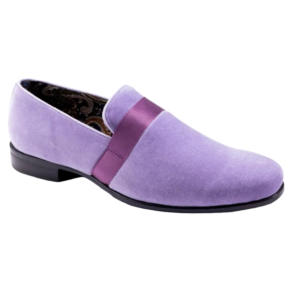 Lavender Velvet Men's Shoe Slip-on with a Satin Ribbon Tuxedo Loafers