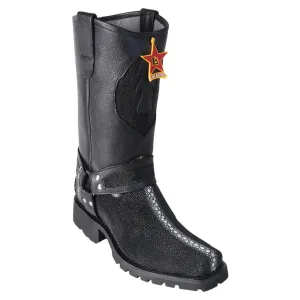 Los Altos Boots Mens #55T1105 Biker Boot | Genuine Rowstone Stingray Leather Boots | Color Black