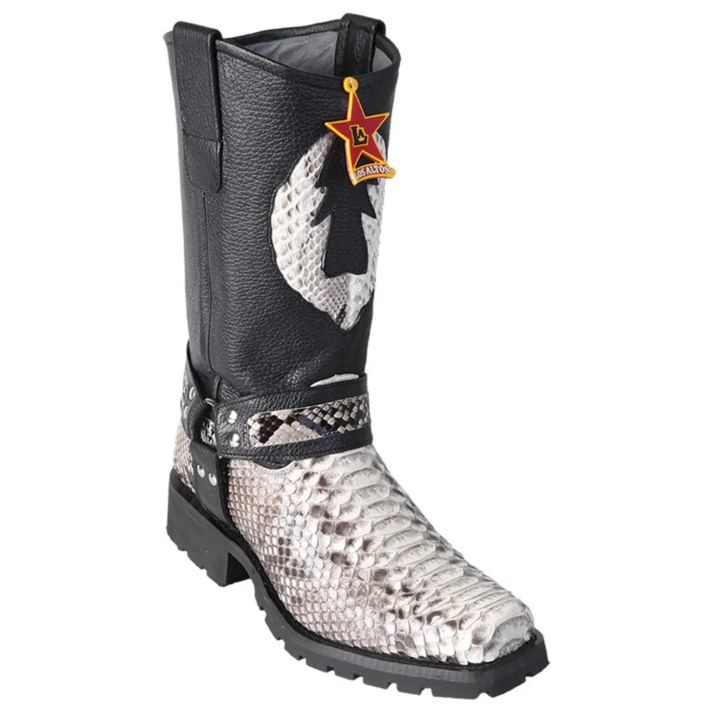 Los Altos Boots Mens #55T5749 Biker Boot | Genuine Python Snakeskin Leather Boots | Color Natural