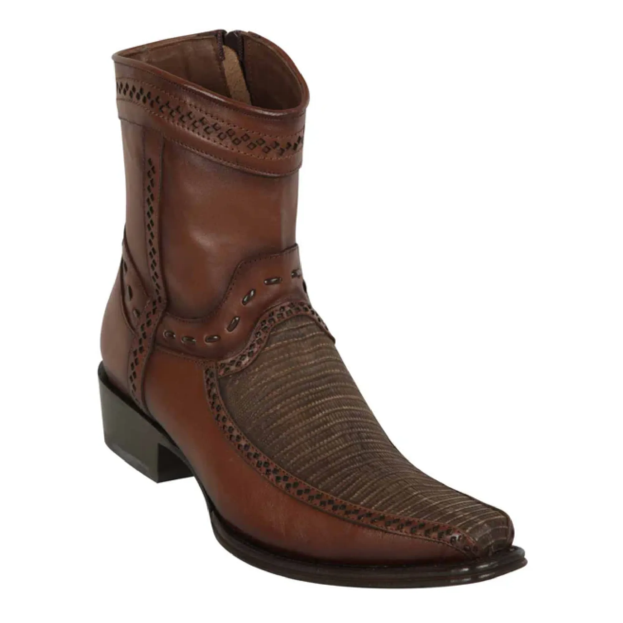 Los Altos Boots Mens #76BF0735 Low Shaft European Square Toe | Genuine Teju Boots | Color Sanded Brown