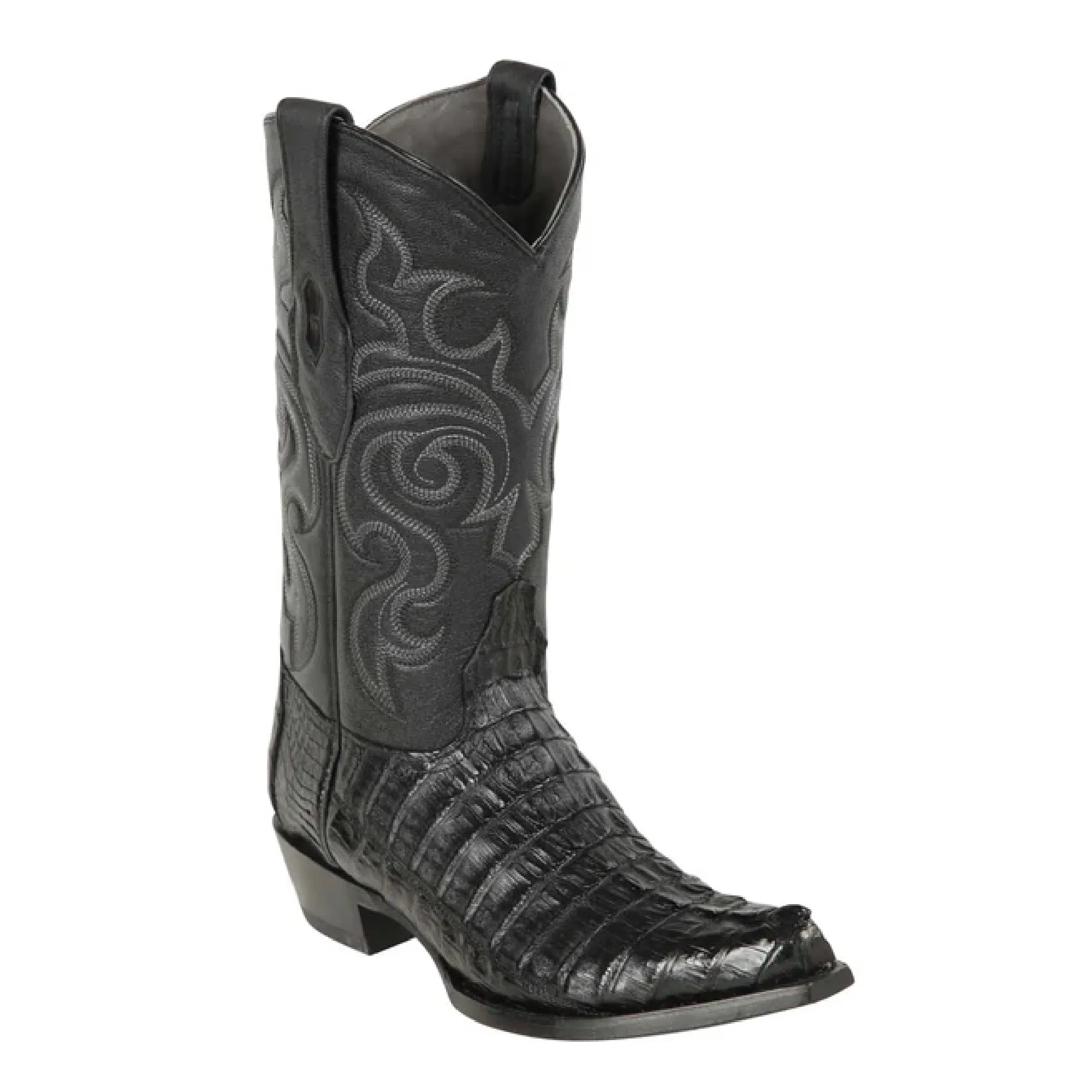 Los Altos Boots Mens #940105 Snip Toe | Genuine Caiman Tail Boots | Color Black