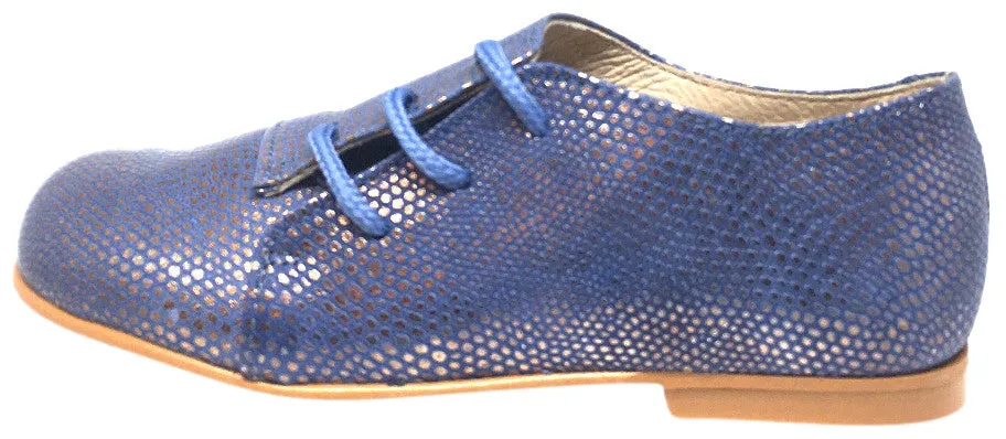 Luccini Girl's & Boy's Periwinkle Blue Gold Leather Metallic Snake Side Lace Up Oxford Loafer Shoes