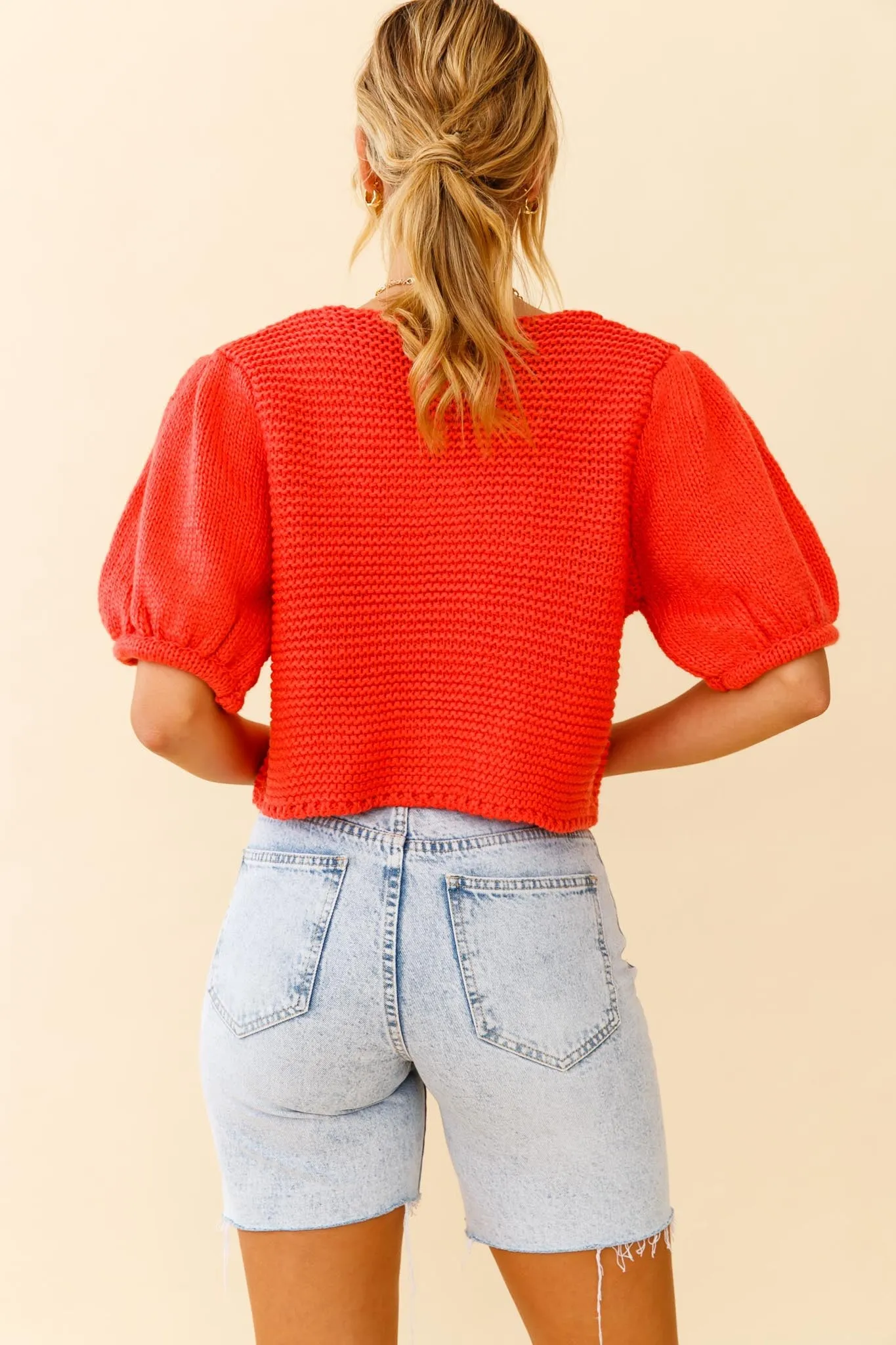 Marla Puff Sleeve Chunky Knit Top Watermelon