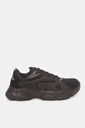 Men Black Material Block Chunky Trainers