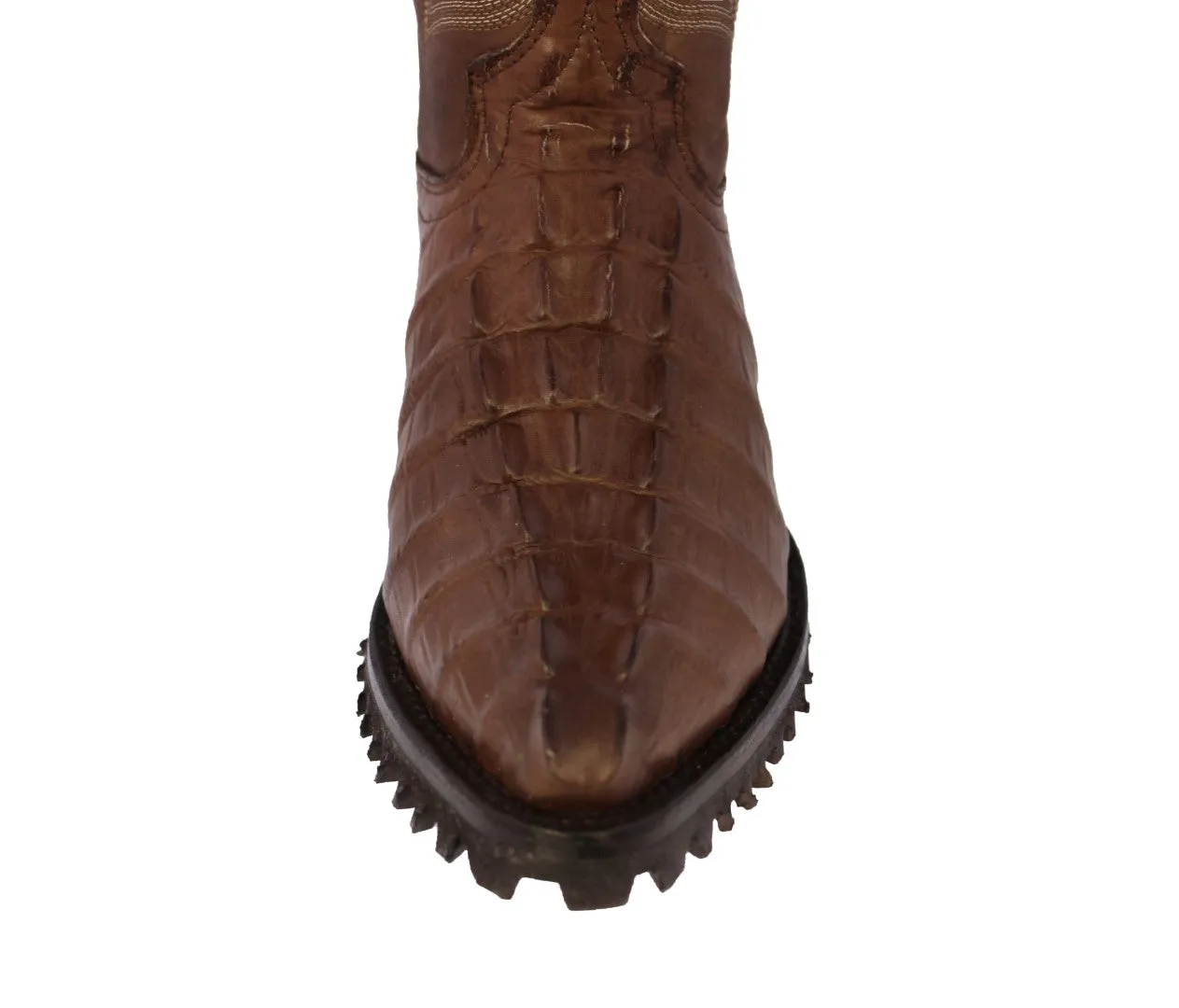 Mens Brown Motorcycle Boots Crocodile Tail Print - J Toe