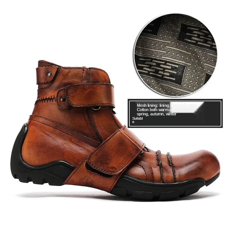 Men's Genuine Cowhide Ankle Boots - Warm & Casual - Handmade.