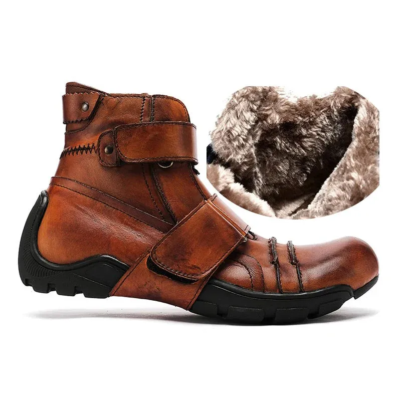 Men's Genuine Cowhide Ankle Boots - Warm & Casual - Handmade.