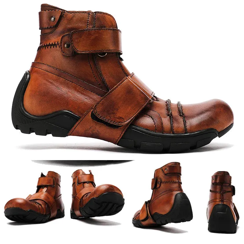 Men's Genuine Cowhide Ankle Boots - Warm & Casual - Handmade.