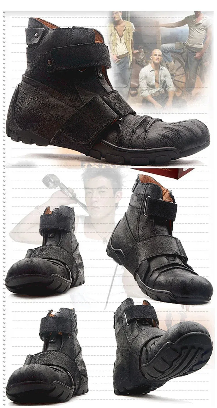 Men's Genuine Cowhide Ankle Boots - Warm & Casual - Handmade.