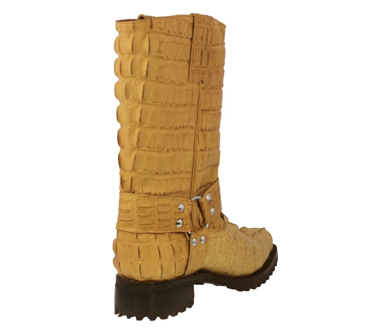 Mens Mango Motorcycle Boots Crocodile Tail Print - Square Toe